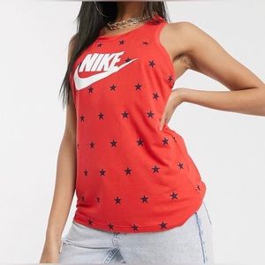 Nike Racerback Tank, Red with Blue Stars and White Nike Symbol Size Medium